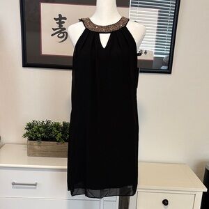 NEW BCX Black Sheer Dress with Embellished Neckline